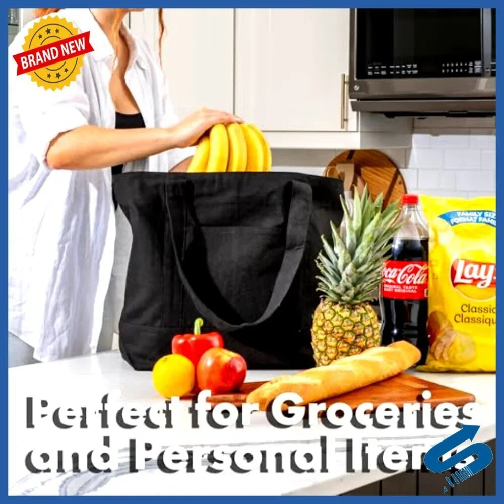 Heavy Duty Canvas Tote Bags with Zipper Reusable Shopping Eco Friendly